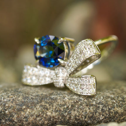 Blue Sapphire Ring, Oval Cut Platinum Ring