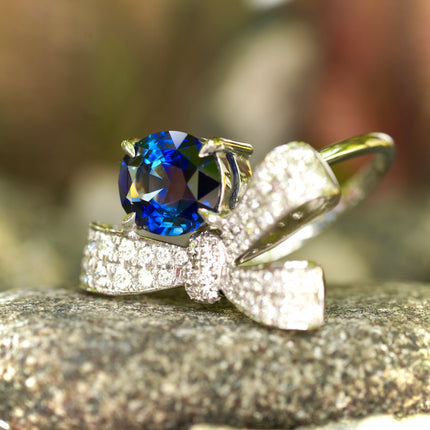 Blue Sapphire Ring, Oval Cut Platinum Ring