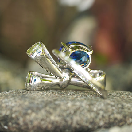 Blue Sapphire Ring, Oval Cut Platinum Ring