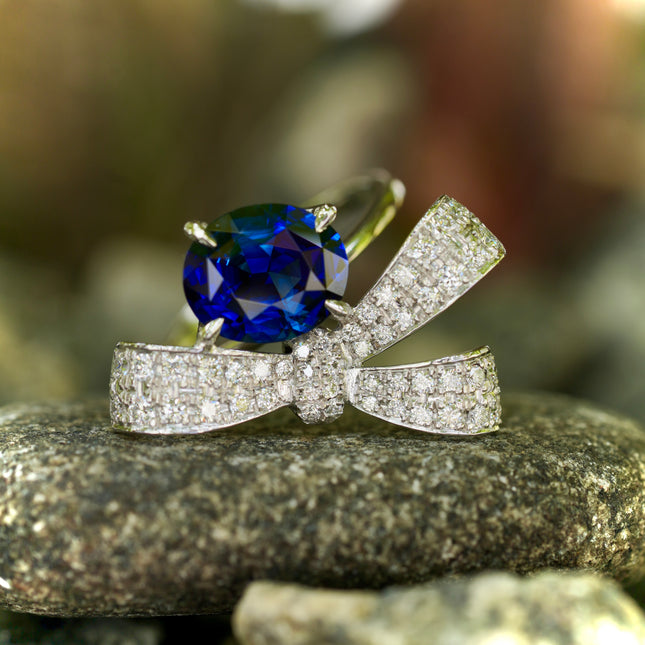 Blue Sapphire Ring, Oval Cut Platinum Ring