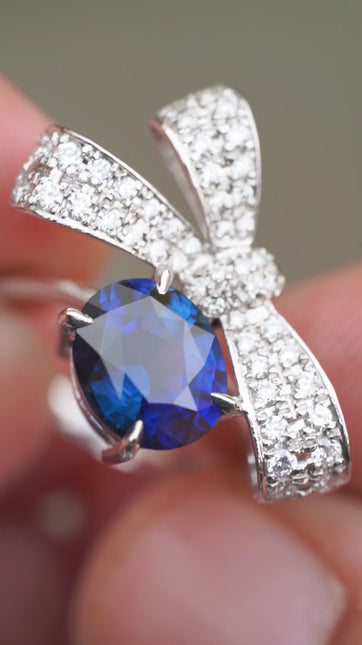Blue Sapphire Ring, Oval Cut Platinum Ring